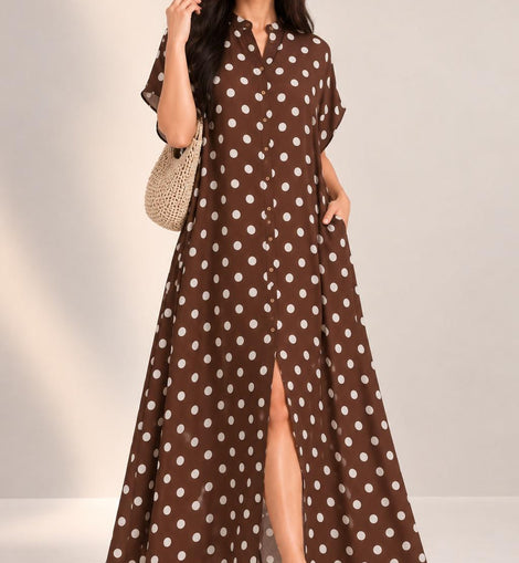 Polka Dot Maxi Túnic Airflow – Elegancia Suelta en Tendencia