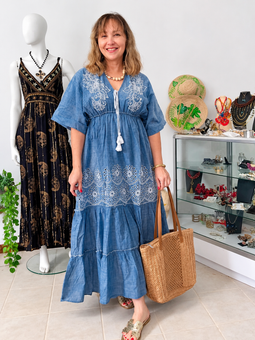 Blue Bohemian Charm | Vestido Maxi Bordado