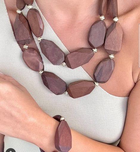 Wood necklace & bracelet set