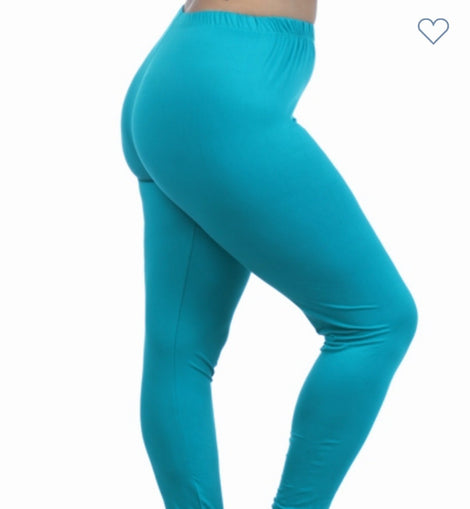 Turquoise Blue Women's Leggings, Bright Solid Color Dressy Long Casual  Leggings- Made in USA