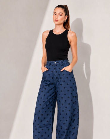 Midnight Polka Chic Barrel denim pant