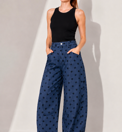 Midnight Polka Chic Barrel denim pant