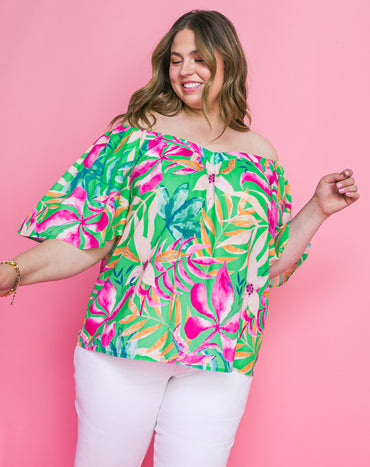 Hayrie Green Tropical Tunic Blouse