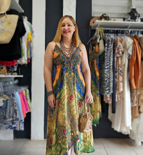 Peacok Brown Mix Asymetric Dress Angelina