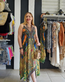 Peacok Brown Mix Asymetric Dress Angelina