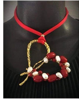 Pearl & red Beads  Heart