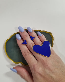 Blue Heart Ring & Earings set