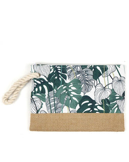 Green Leaves Canvas Clutch