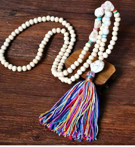 Wood Beads & Tassel necklace
