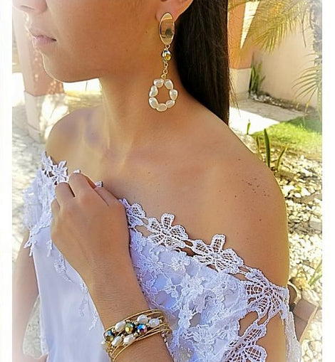 Genuine Pearls earings& Cuff set