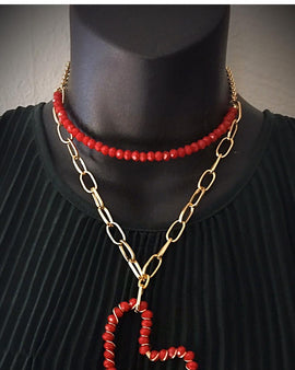 Red Rondelle Heart Choker necklace