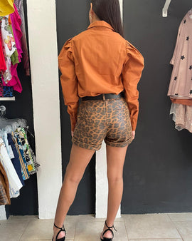 Cheetah leather like shorts