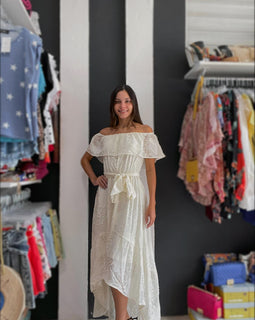 Valeria Embossed Embroidery Hi Low Maxidress
