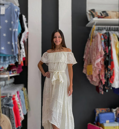 Valeria Embossed Embroidery Hi Low Maxidress