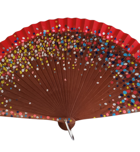 Multicolor dots Wood fan