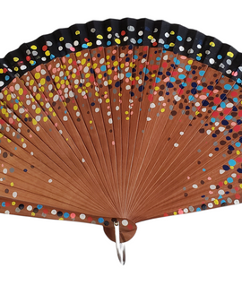 Multicolor dots Wood fan