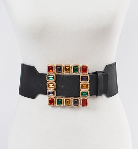 Cristals Square Buckle Elastic Belt