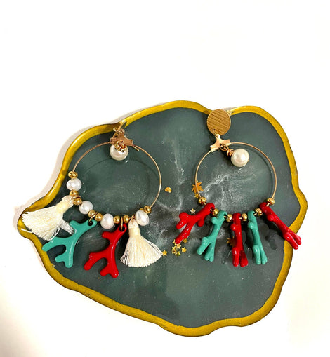 Acrylic Corals & Pearl Hoop earings